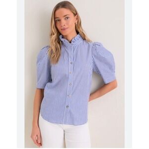 Pomander Place Tuckernuck Alicia Blouse Blue Striped Ruffle S